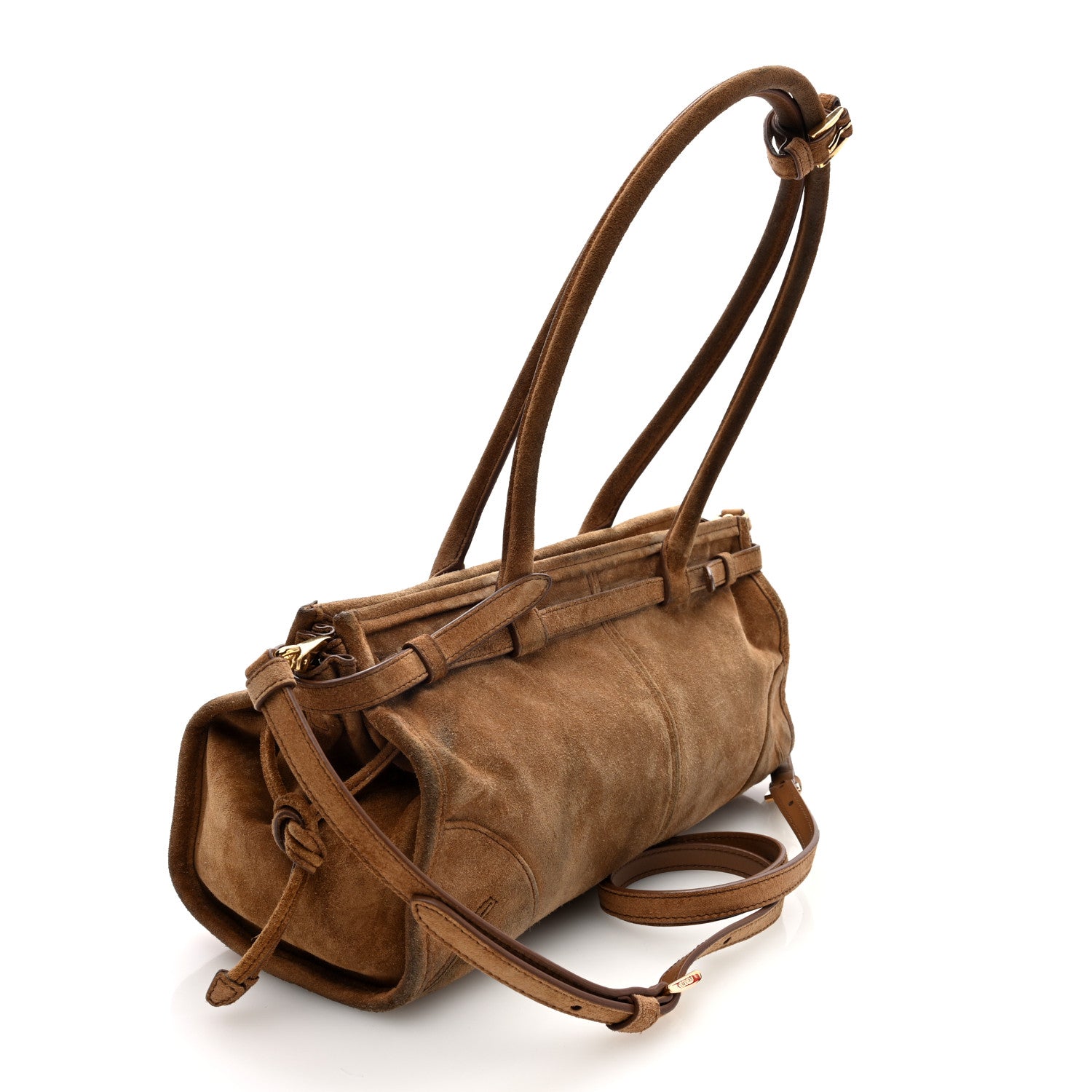 Prada Suede Triangle Medium Bonnie Shoulder Bag Cacao 3 of 9