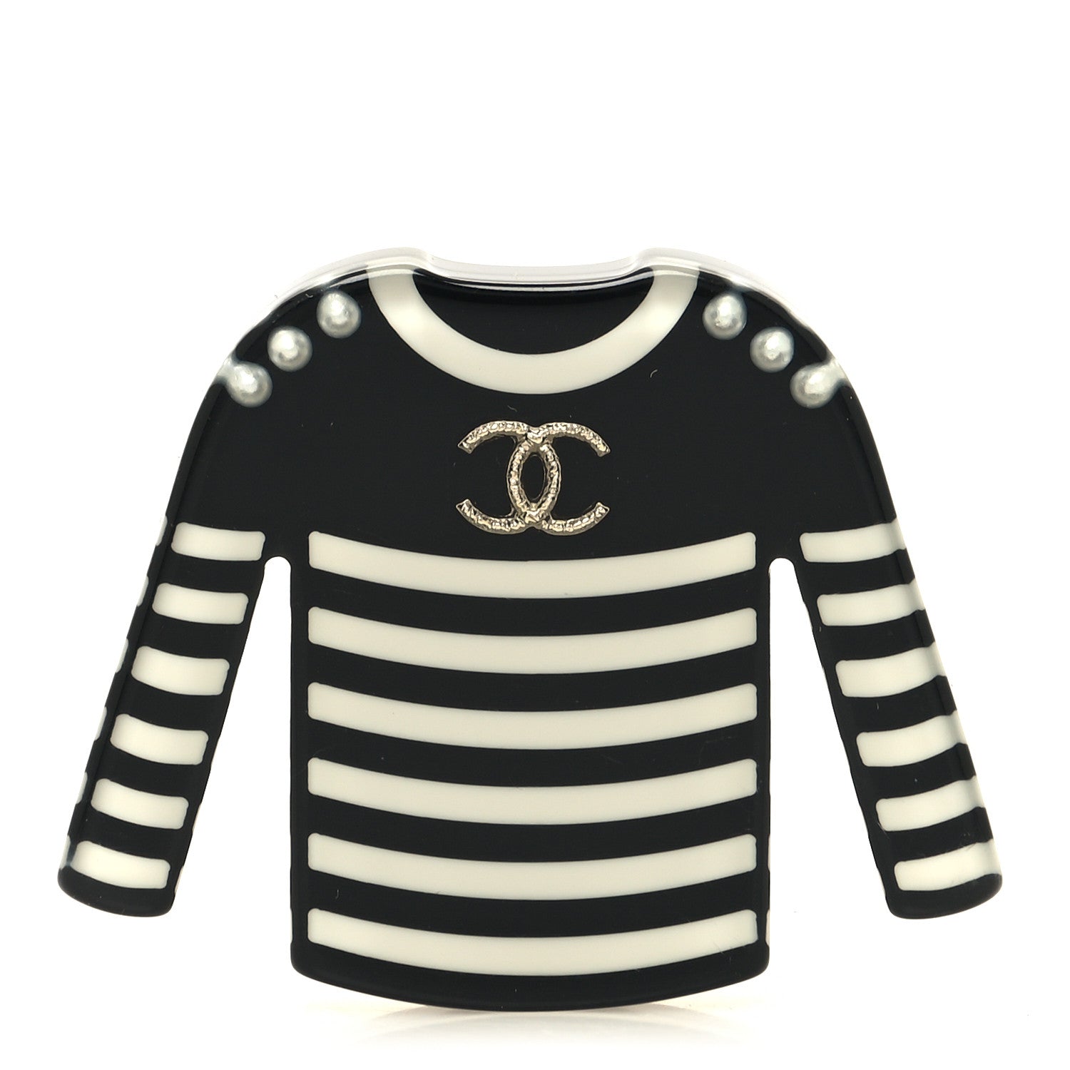 Chanel Resin Sweater CC Brooch Black White 1 of 3