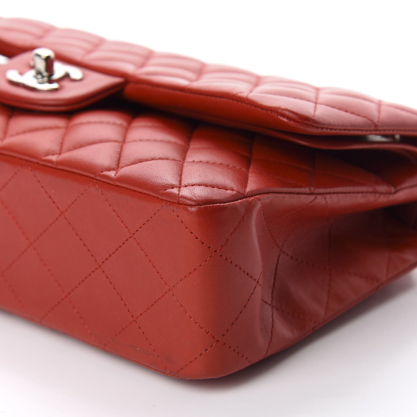 Lambskin Quilted Medium Double Flap Red