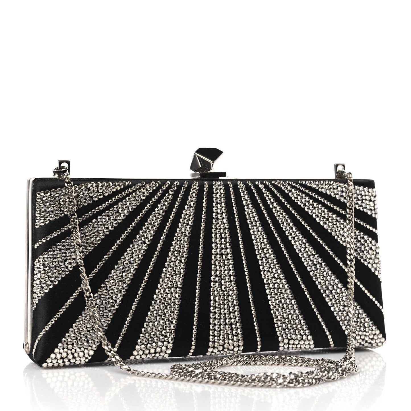 Satin Crystal Box Clutch Black