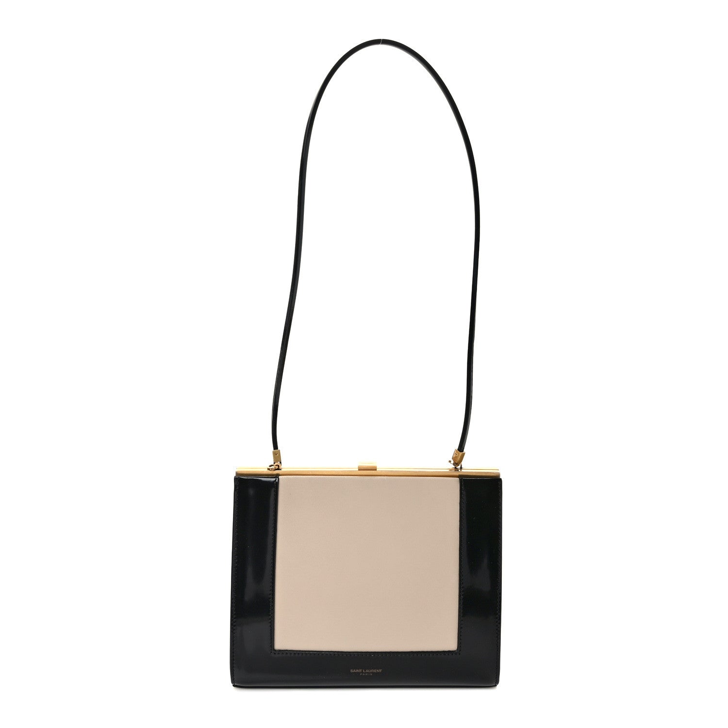 Saint Laurent Nappa Patent Calfskin Two-Toned Gaia Shoulder Bag Sea Salt Black 1 of 8