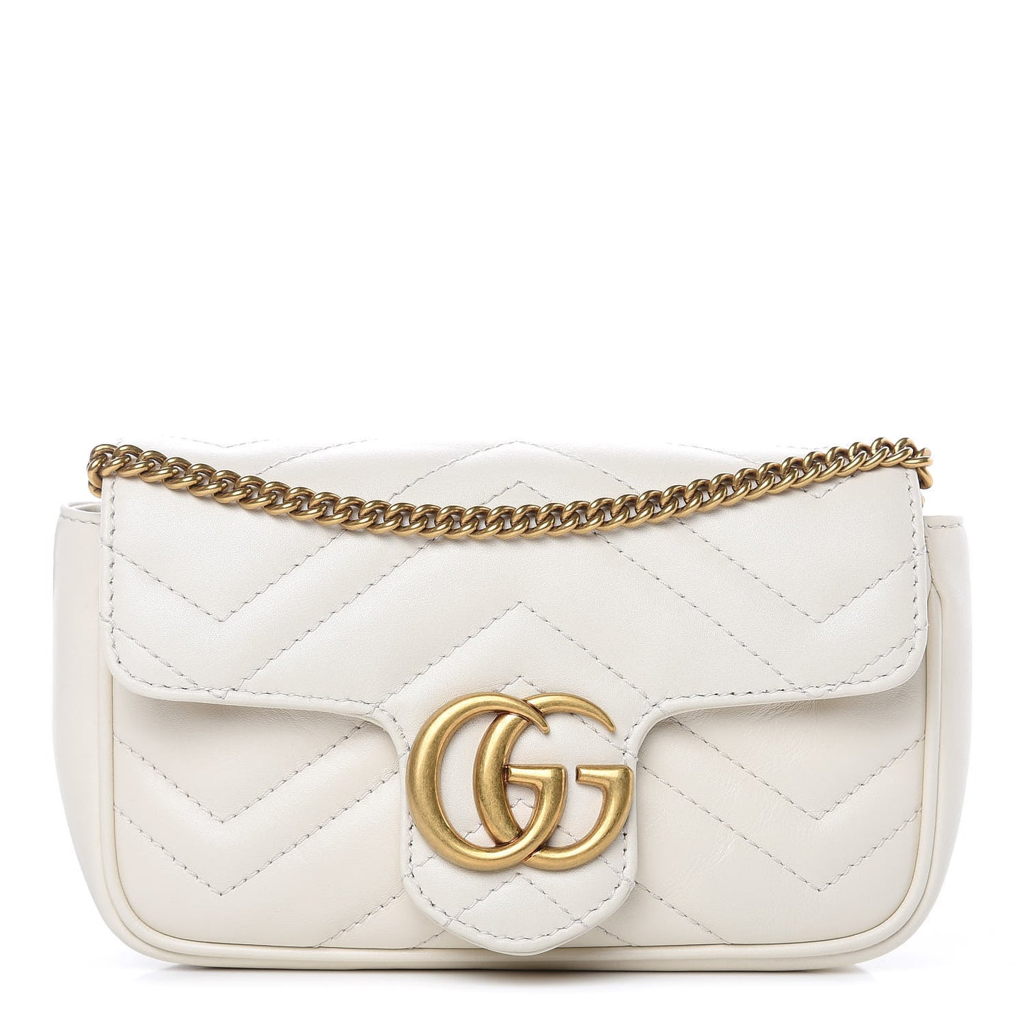 Calfskin Matelasse Super Mini GG Marmont Shoulder Bag White