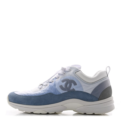 Chanel Suede Calfskin Nylon CC Sneakers 39.5 Sky Blue 1 of 8