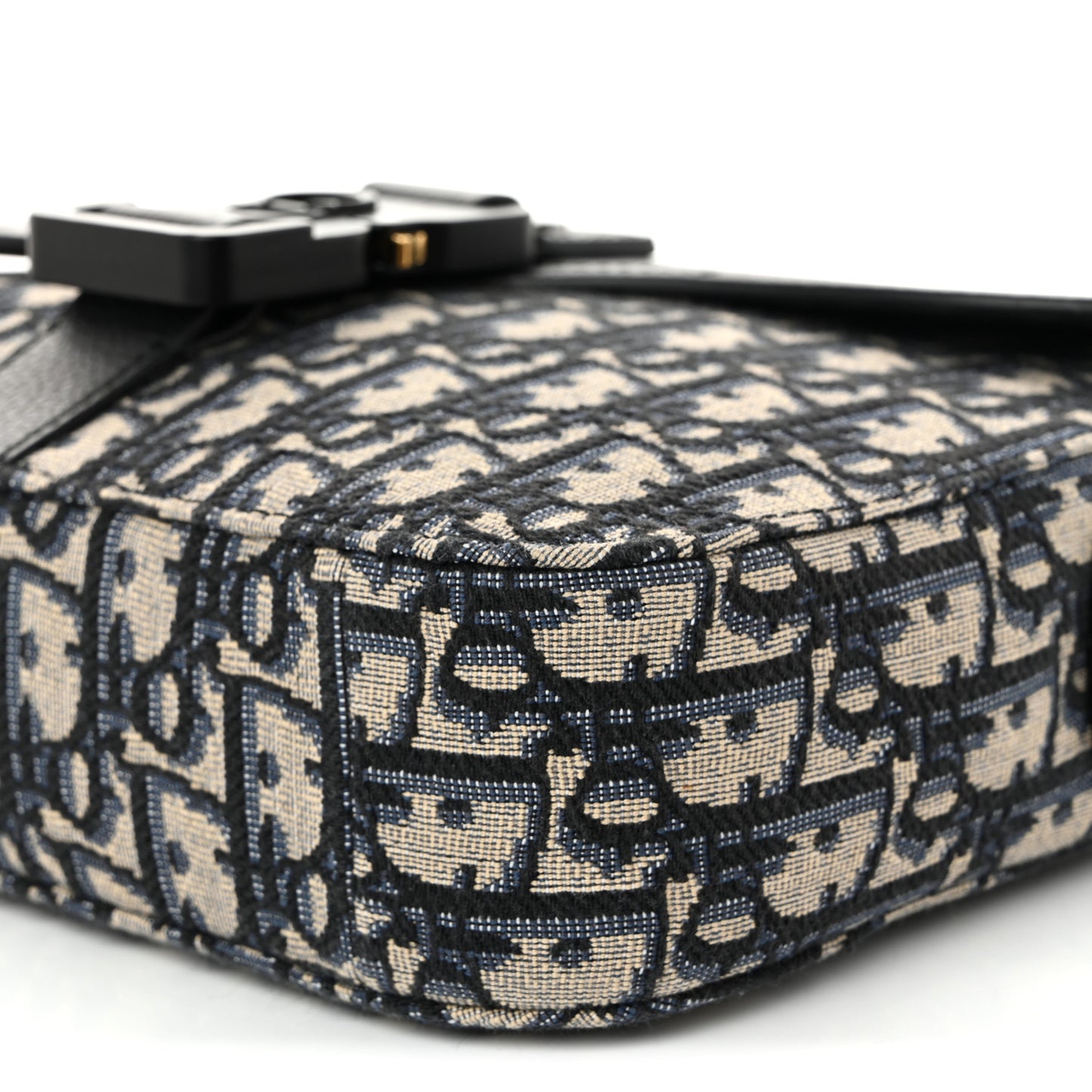 Oblique Jacquard Grained Calfskin Small Saddle Messenger Bag Beige Black