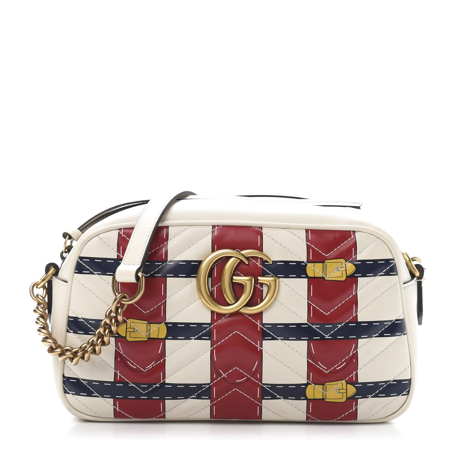 Gucci Calfskin Matelasse Trompe L'Oeil Print Small GG Marmont Chain Shoulder Bag White 1 of 13