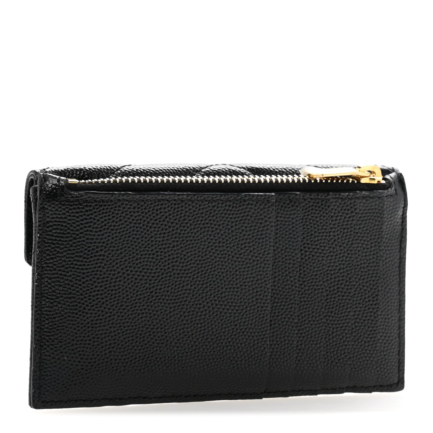 Saint Laurent Grain De Poudre Matelasse Chevron Monogram Compact Wallet Black 3 of 9