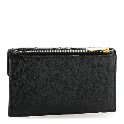 Saint Laurent Grain De Poudre Matelasse Chevron Monogram Compact Wallet Black 3 of 9
