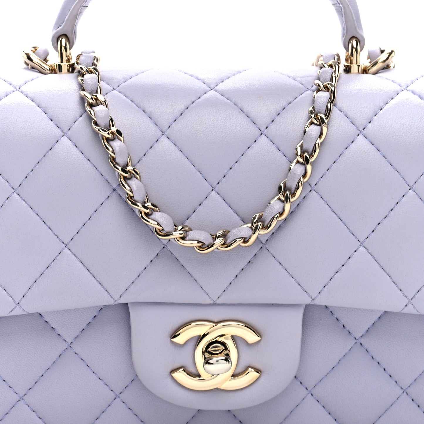 Lambskin Quilted Mini Top Handle Rectangular Flap Light Purple