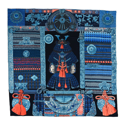 Hermes Cashmere Silk Parures De Samourais Shawl 140 Caban Bleu Ciel Saumon 1 of 3