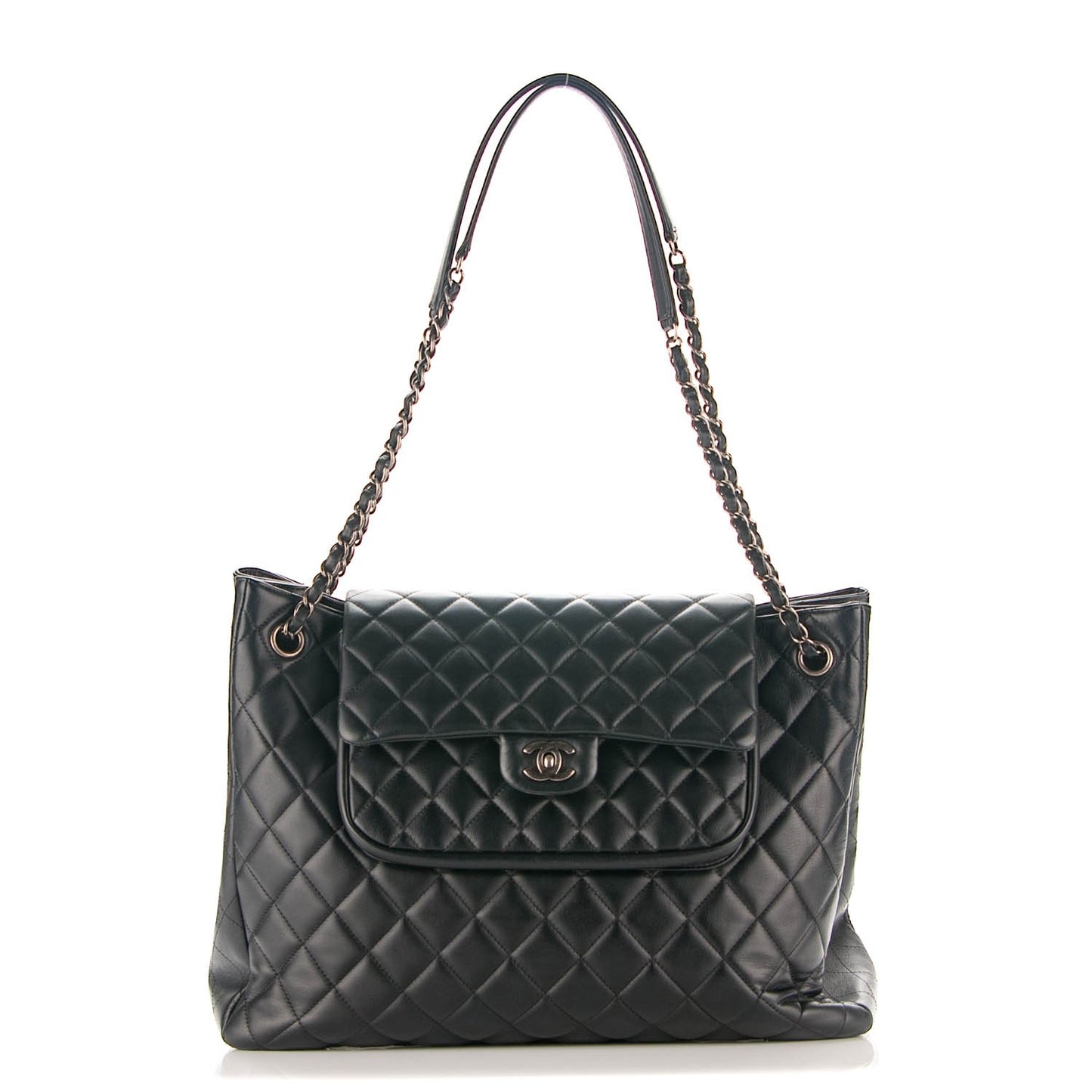 Calfskin Quilted Flap Tote Black