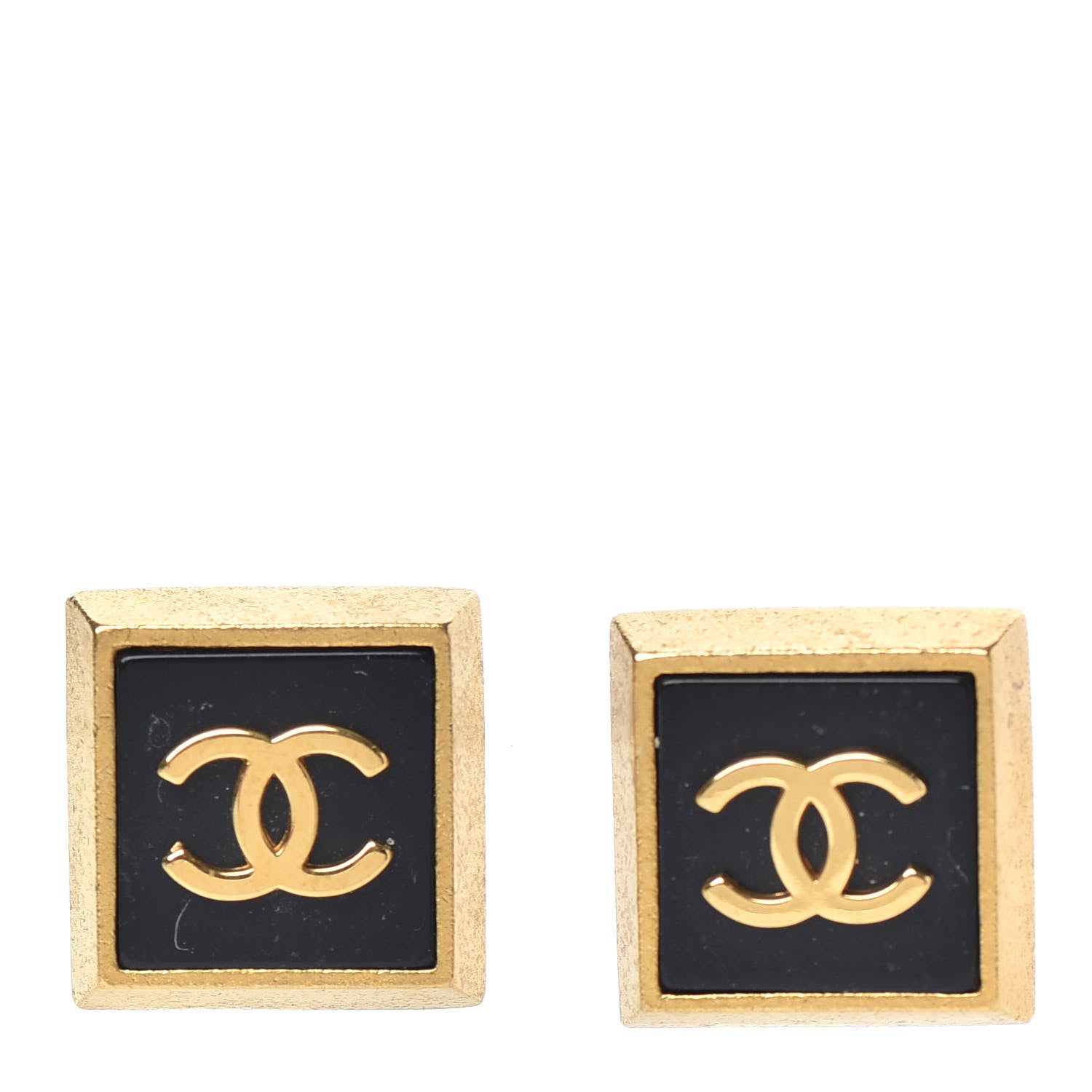 Chanel Metal CC Square Clip On Earrings Black Gold 1 of 4