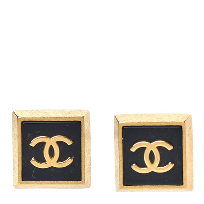 Chanel Metal CC Square Clip On Earrings Black Gold 1 of 4