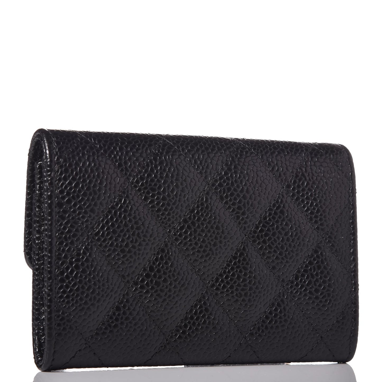 Caviar Quilted Flap Card Holder Black