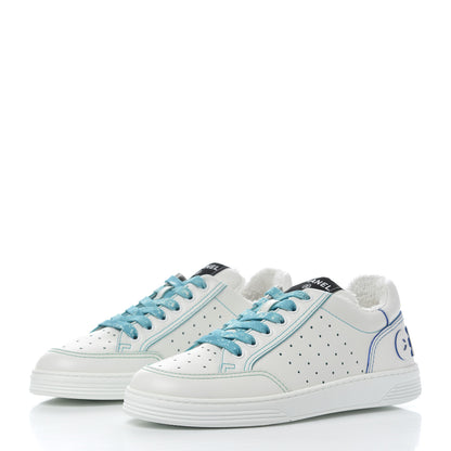 Chanel Calfskin Womens Logo Sneakers 37 White Blue 3 of 9