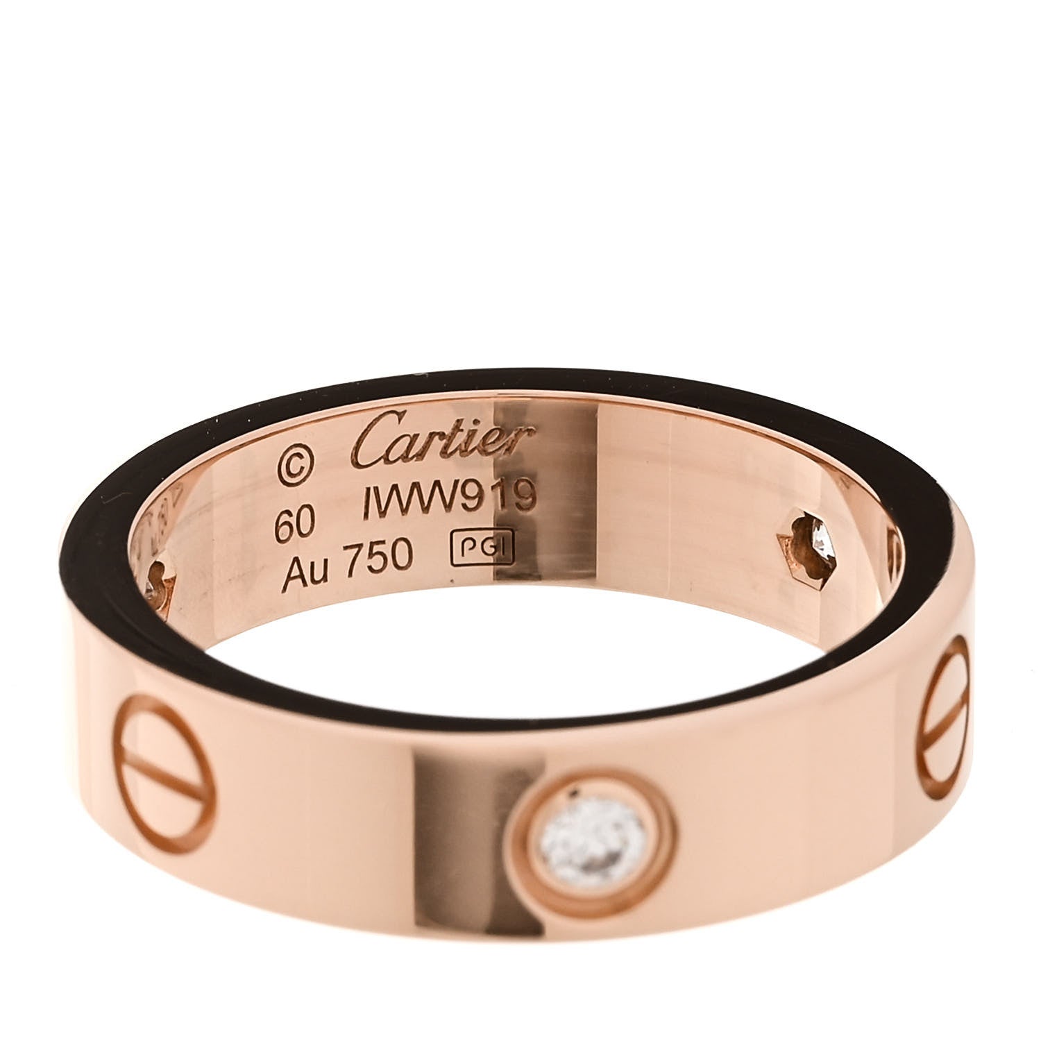 Cartier 18K Pink Gold 3 Diamond 5.5mm LOVE Ring 60 9 4 of 5