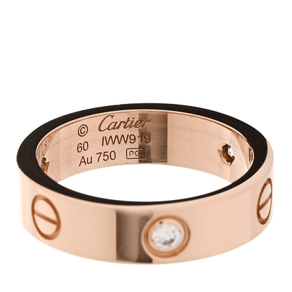 Cartier 18K Pink Gold 3 Diamond 5.5mm LOVE Ring 60 9 4 of 5