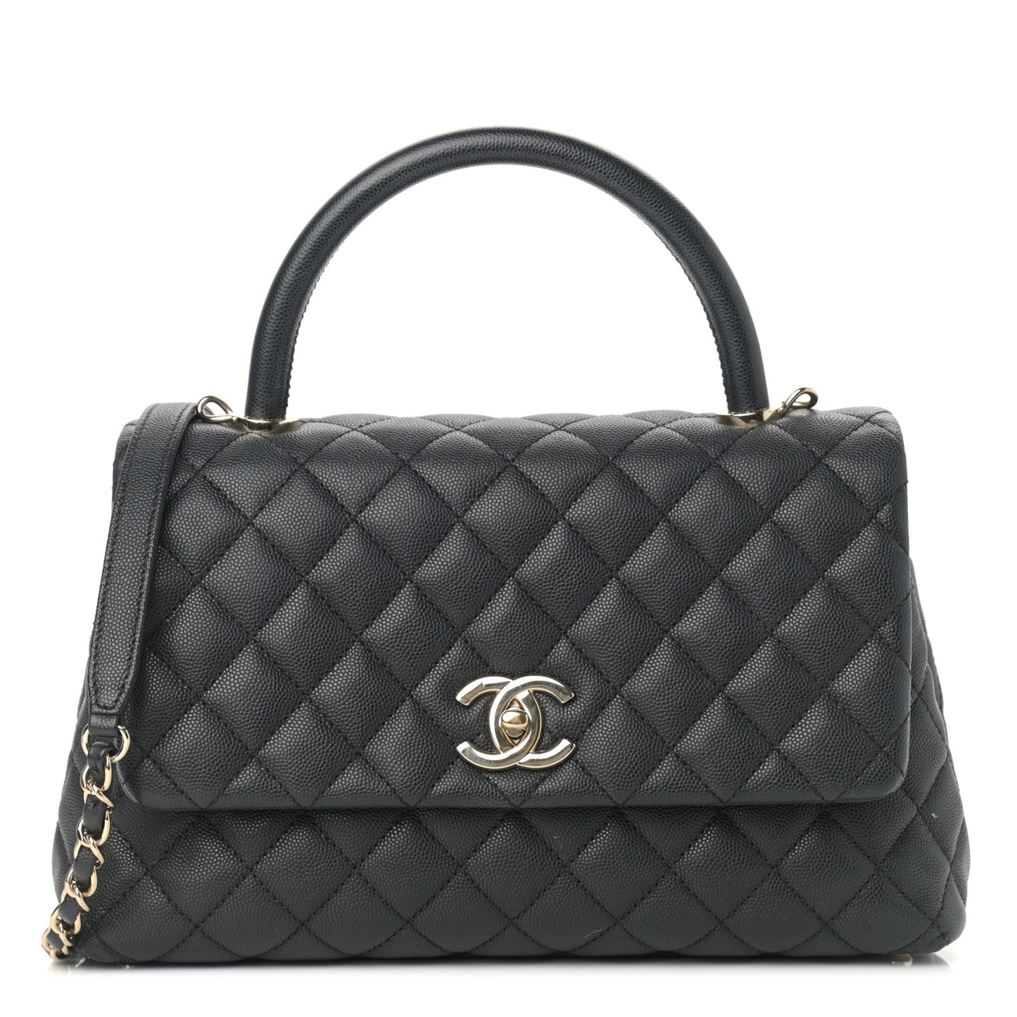 Caviar Quilted Small Coco Handle Flap Black