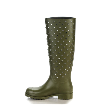 Saint Laurent Rubber Crystal Rain Boots 35 Dark Khaki 1 of 8