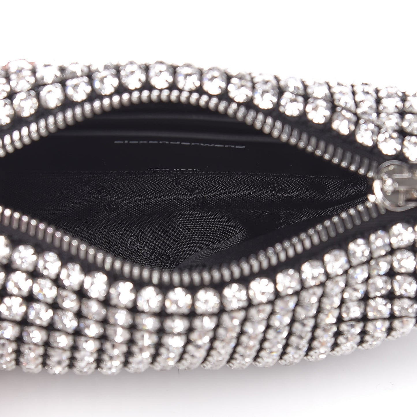 Mesh Crystal Rhinestone Mini Heiress Pouch Black Silver
