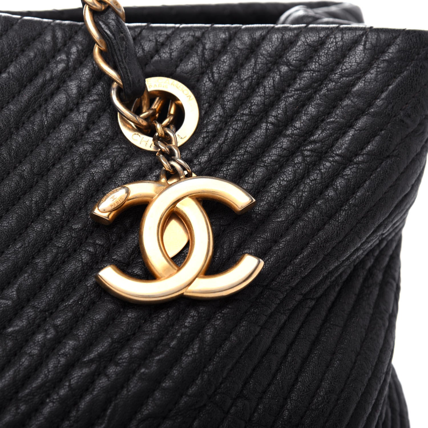 Chanel Wrinkled Lambskin Chevron Quilted Surpique Tote Black 10 of 10
