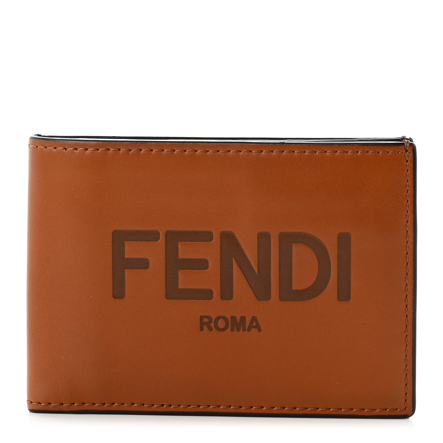 Fendi Vitello King Grace Light Logo Embossed Bifold Wallet Cuoio Ebano 1 of 9