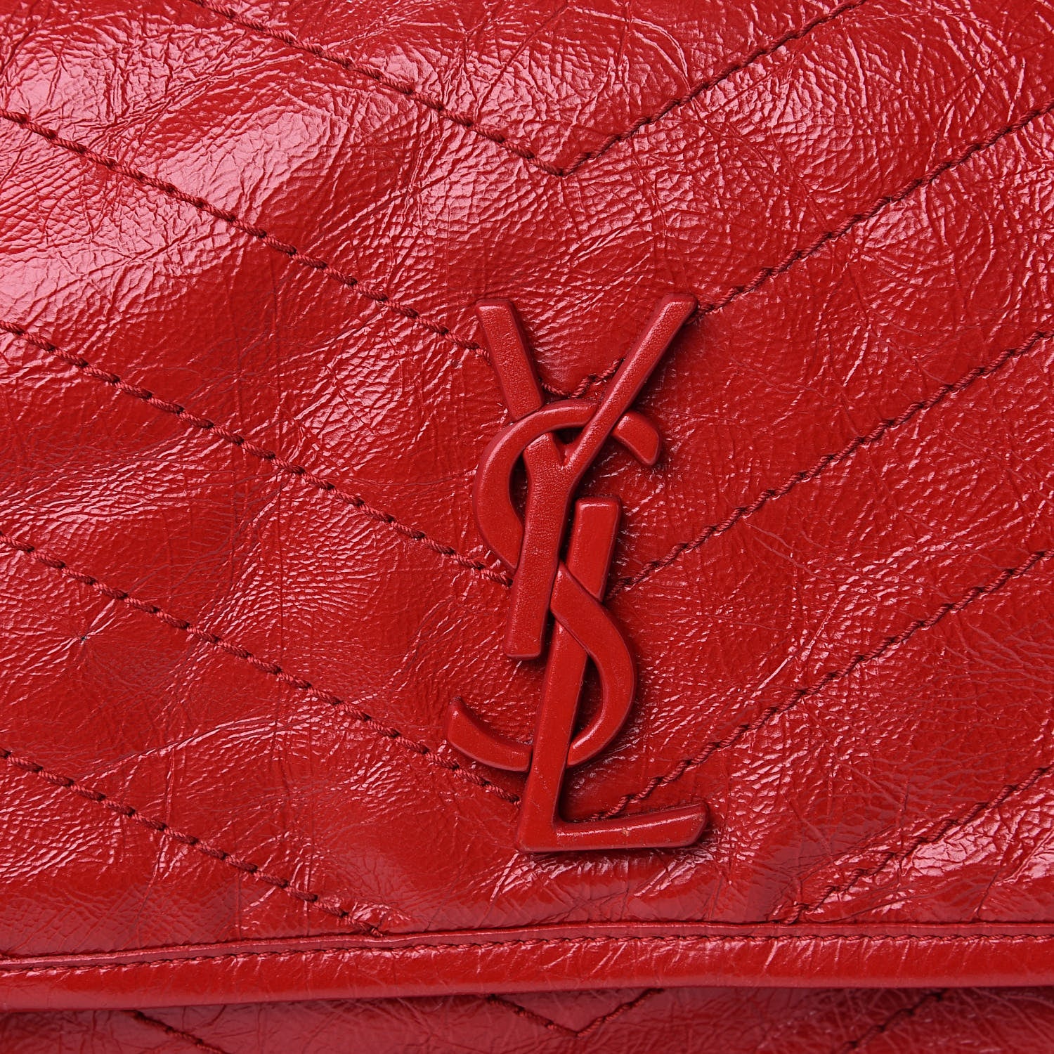 Saint Laurent Crinkled Calfskin Matelasse Monogram Medium Niki Chain Satchel Rouge Eros 11 of 13