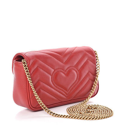 Gucci Calfskin Matelasse Super Mini GG Marmont Shoulder Bag Hibiscus Red 3 of 10