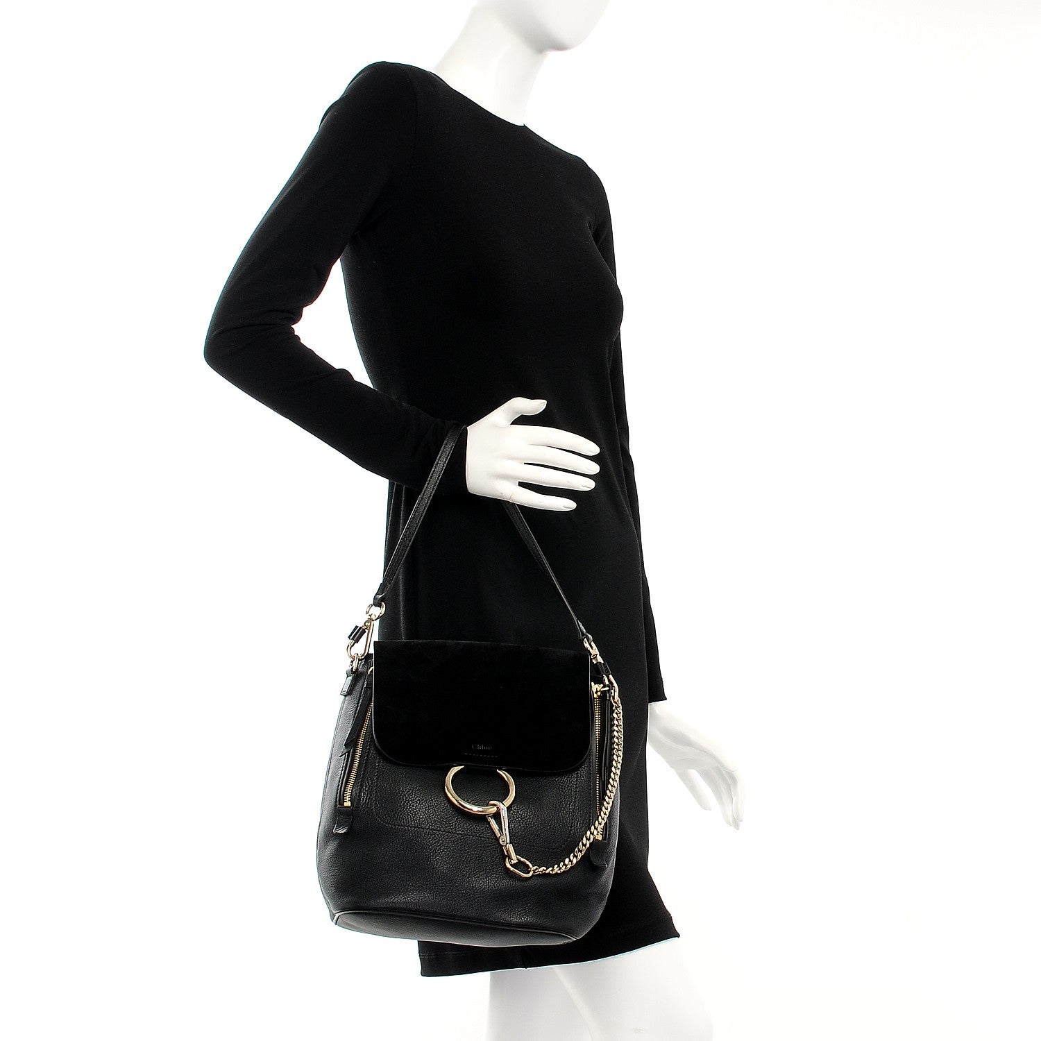 Chloe Suede Calfskin Medium Faye Backpack Black 3 of 9