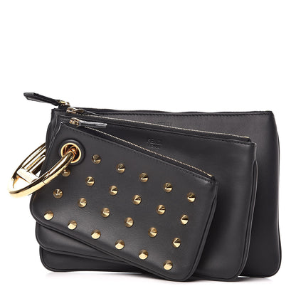 Fendi Calfskin F is Fendi Studded Triplette Pouch Set Black 1 of 9