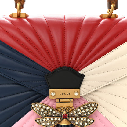 Gucci Calfskin Bamboo Trapuntata Queen Margaret Top Handle Bag Blue Agata Hibiscus Red Mystic White Sugar Pink 8 of 12