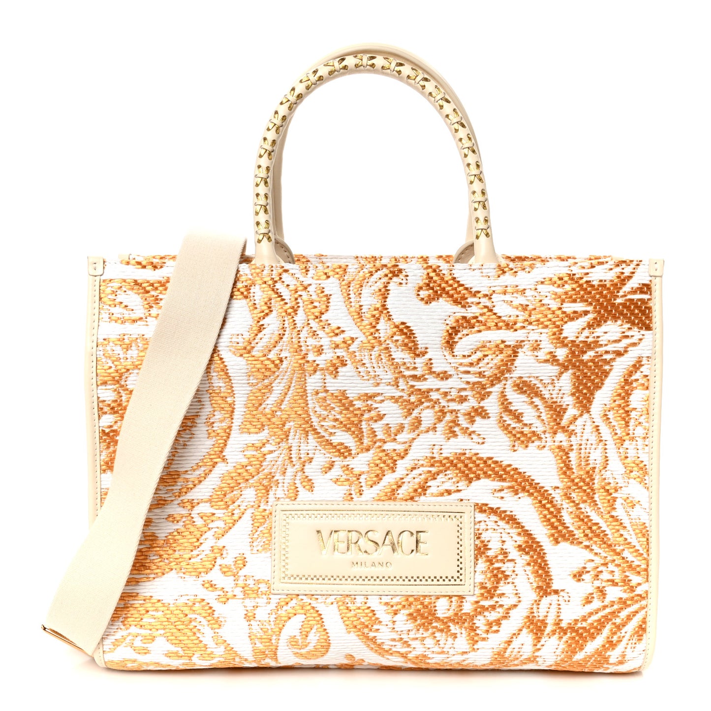 Jacquard Barocco Print Athena Tote White Gold
