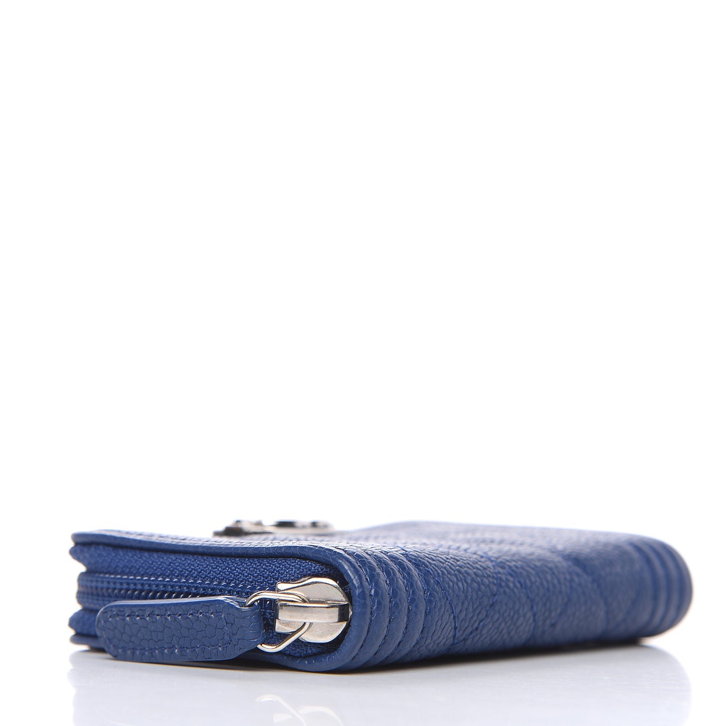 Caviar Quilted Boy Zip Around Coin Purse Wallet Dark Blue
