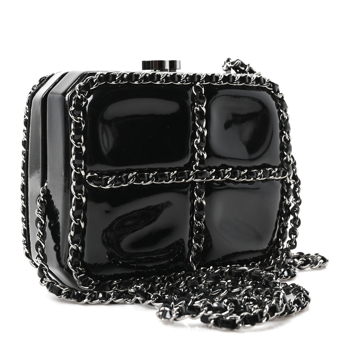 Chanel Patent Minaudiere Chain Clutch Black 3 of 8