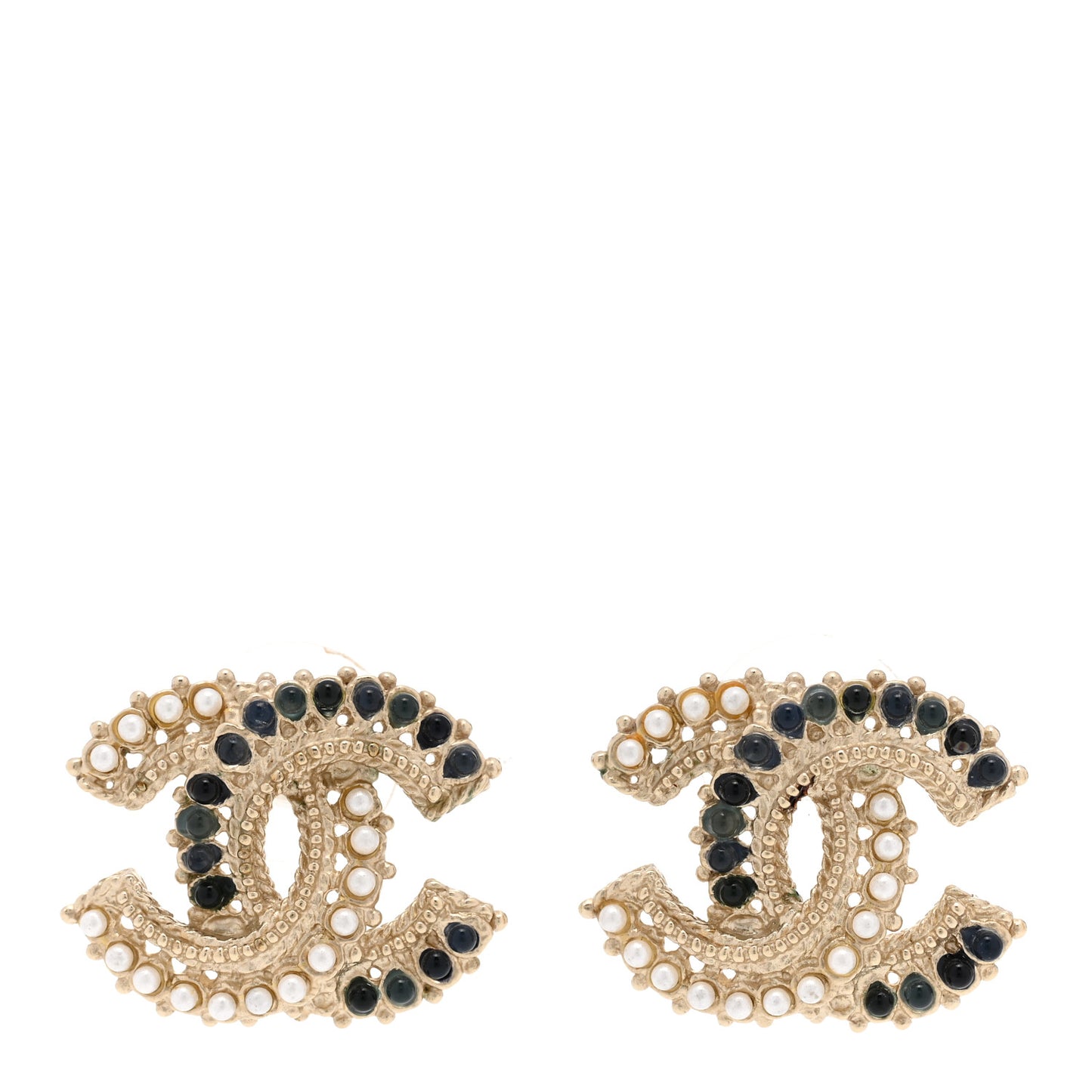 Textured Pearl CC Earrings Gold White Black