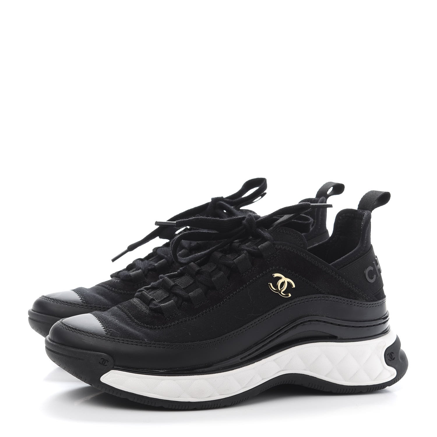 Chanel Velvet Calfskin Mixed Fibers CC Sneakers 36 Black 3 of 10