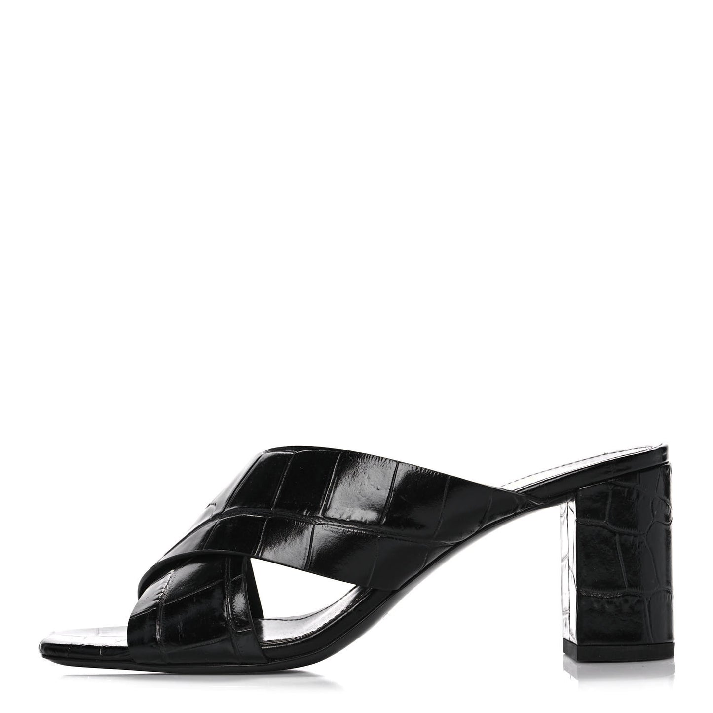 Crocodile Embossed Calfskin LouLou Mule Sandals 37 Black