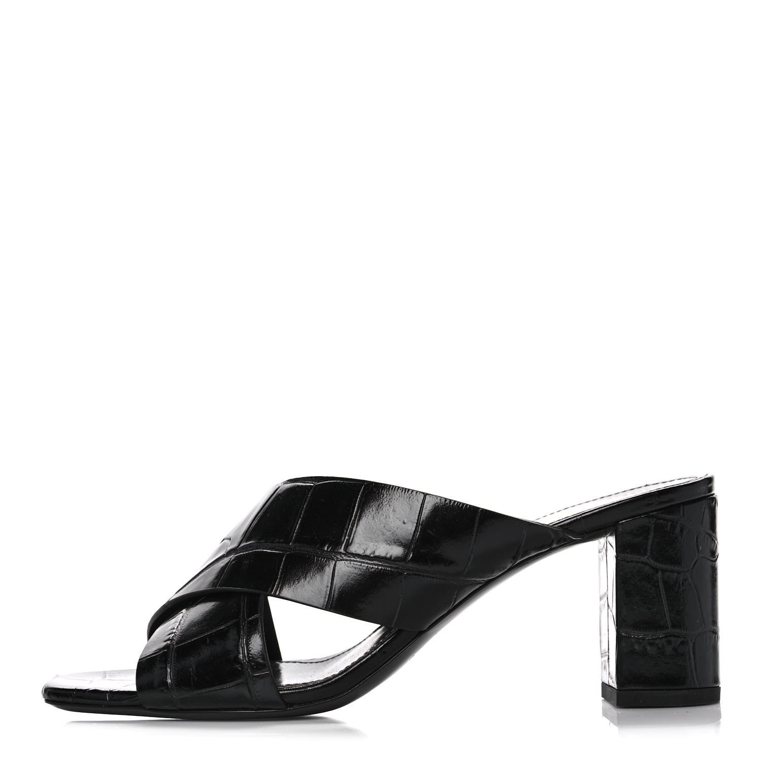 Saint Laurent Crocodile Embossed Calfskin LouLou Mule Sandals 37 Black 1 of 9