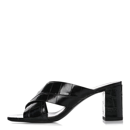 Saint Laurent Crocodile Embossed Calfskin LouLou Mule Sandals 37 Black 1 of 9