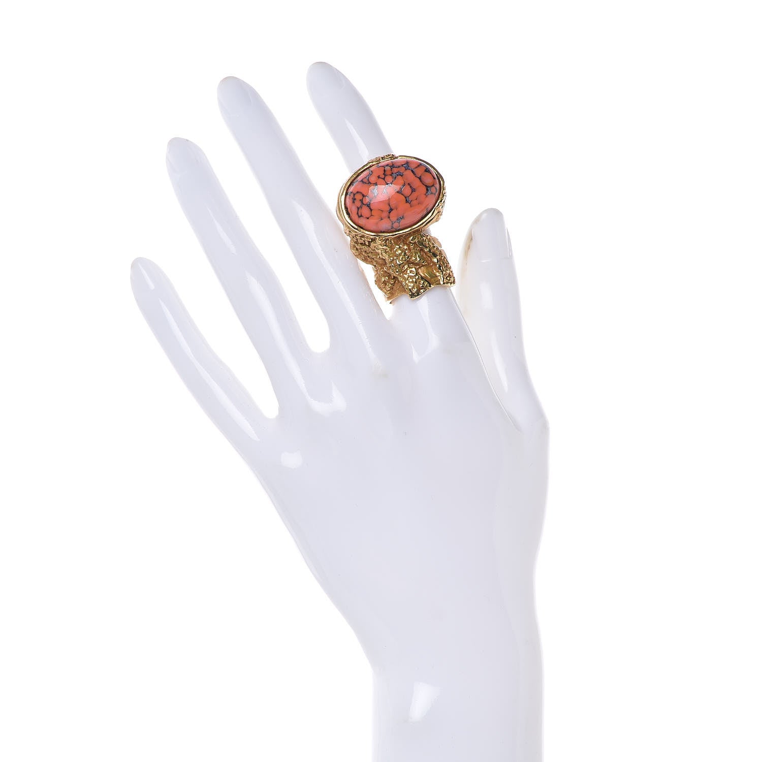 Saint Laurent Glass Cabochon Arty Ovale Ring 5 Gold Coral 2 of 6