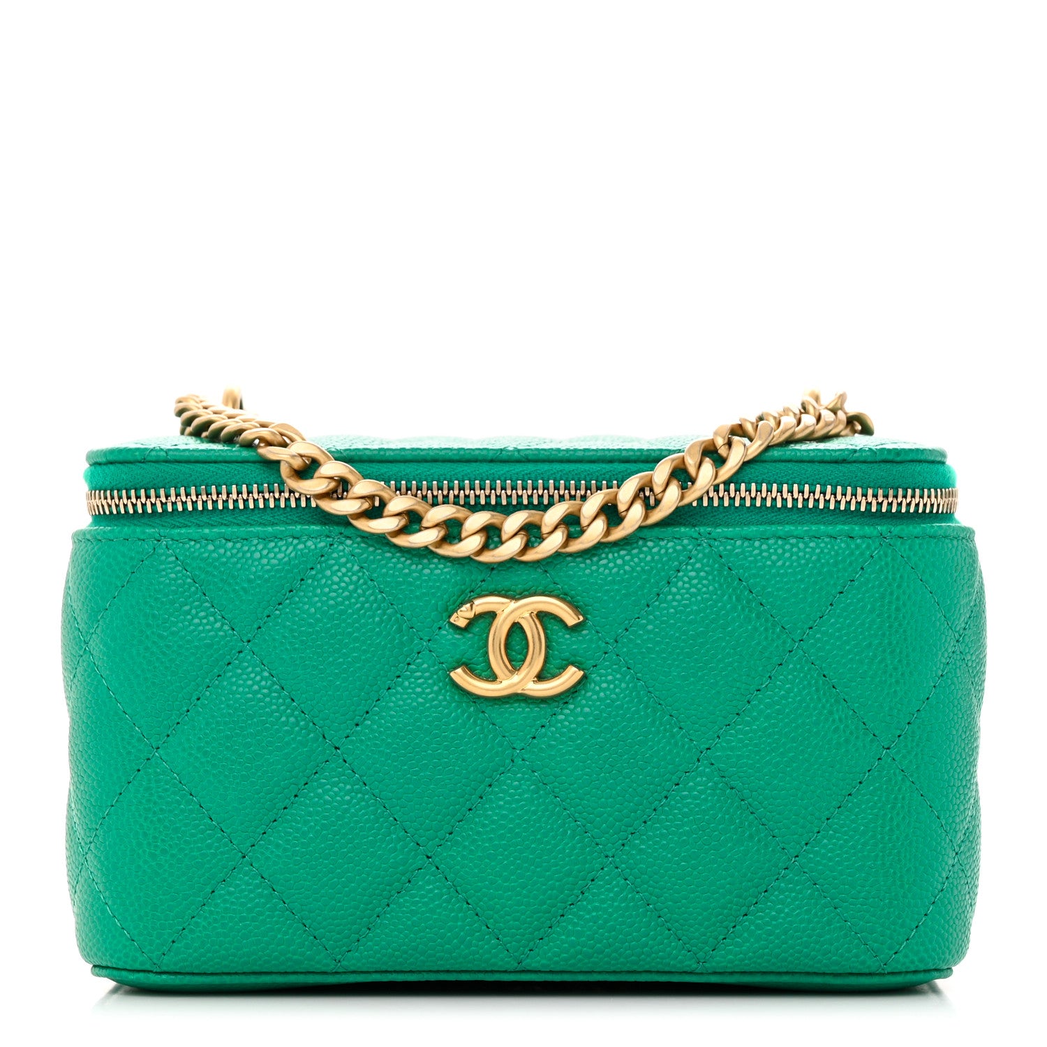 Chanel Caviar Quilted Sweetheart Vanity Case Green 1 of 12