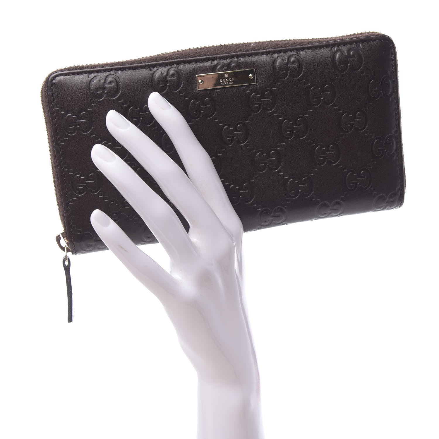 Gucci Guccissima Margaux Calfskin Metal Bar Zip Around Wallet Chocolate 2 of 9