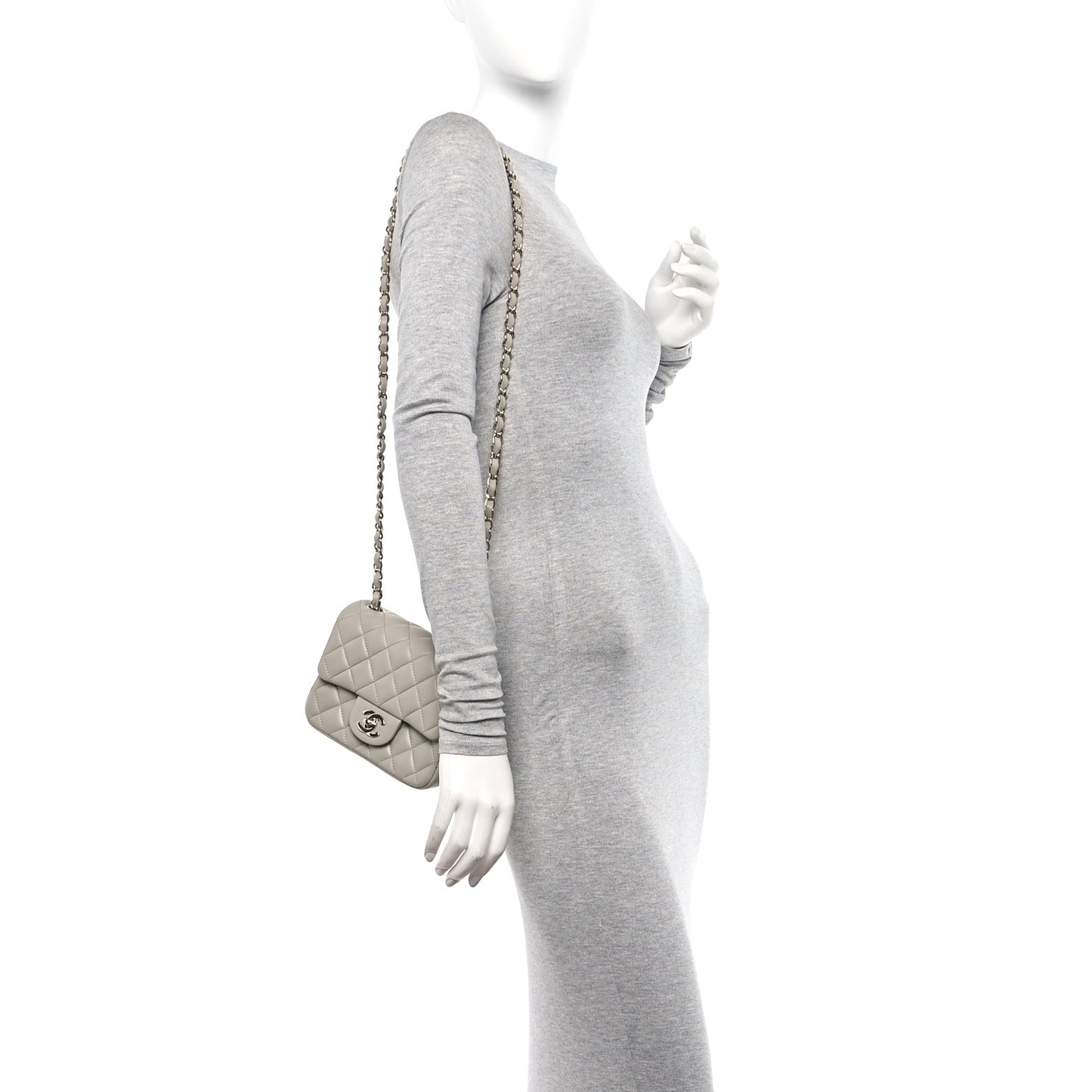 Lambskin Quilted Mini Square Flap Grey