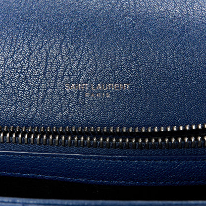 Saint Laurent Sheepskin Matelasse Chevron Monogram Medium College Bag Blue Charron 6 of 12