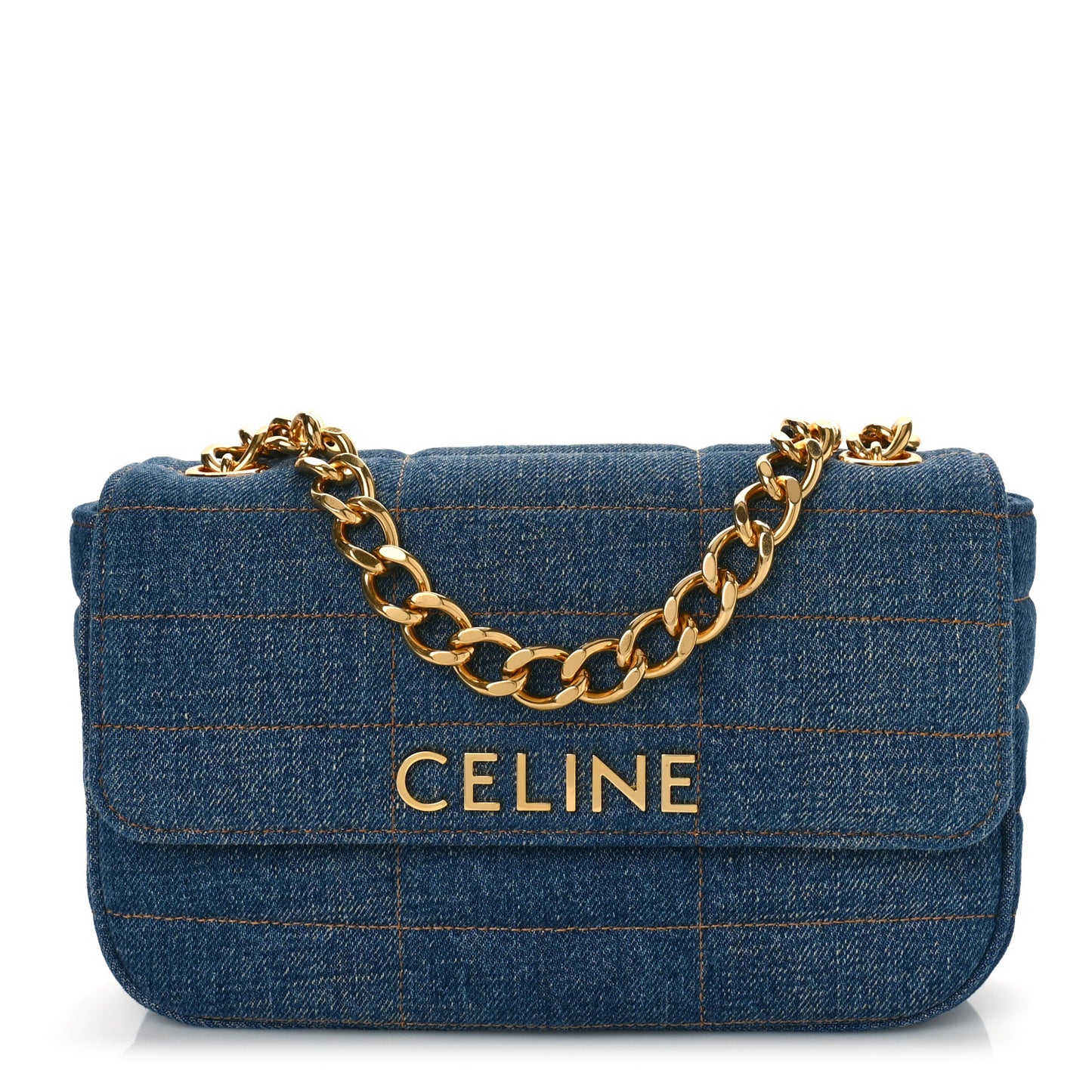 Denim Matelasse Chain Shoulder Bag Blue