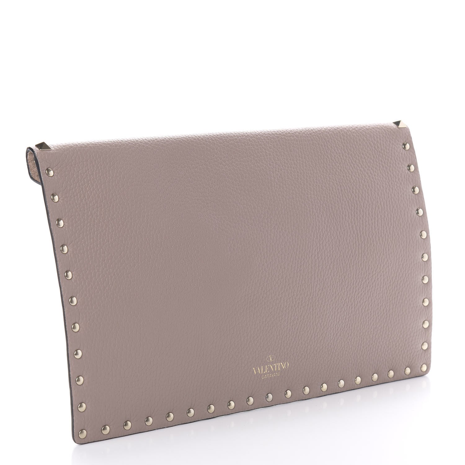Valentino Garavani Pebbled Calfskin Rockstud Envelope Clutch Poudre 3 of 9
