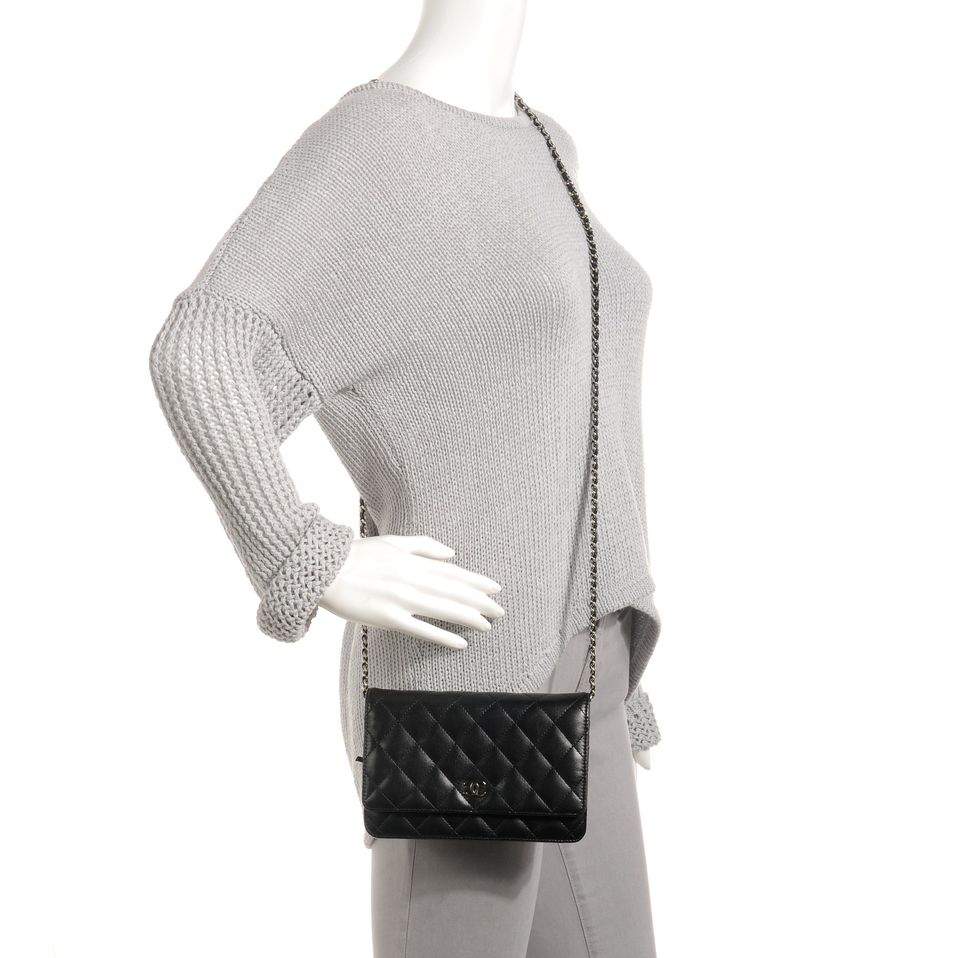 Chanel Lambskin Quilted Wallet On Chain WOC Black 2 of 10