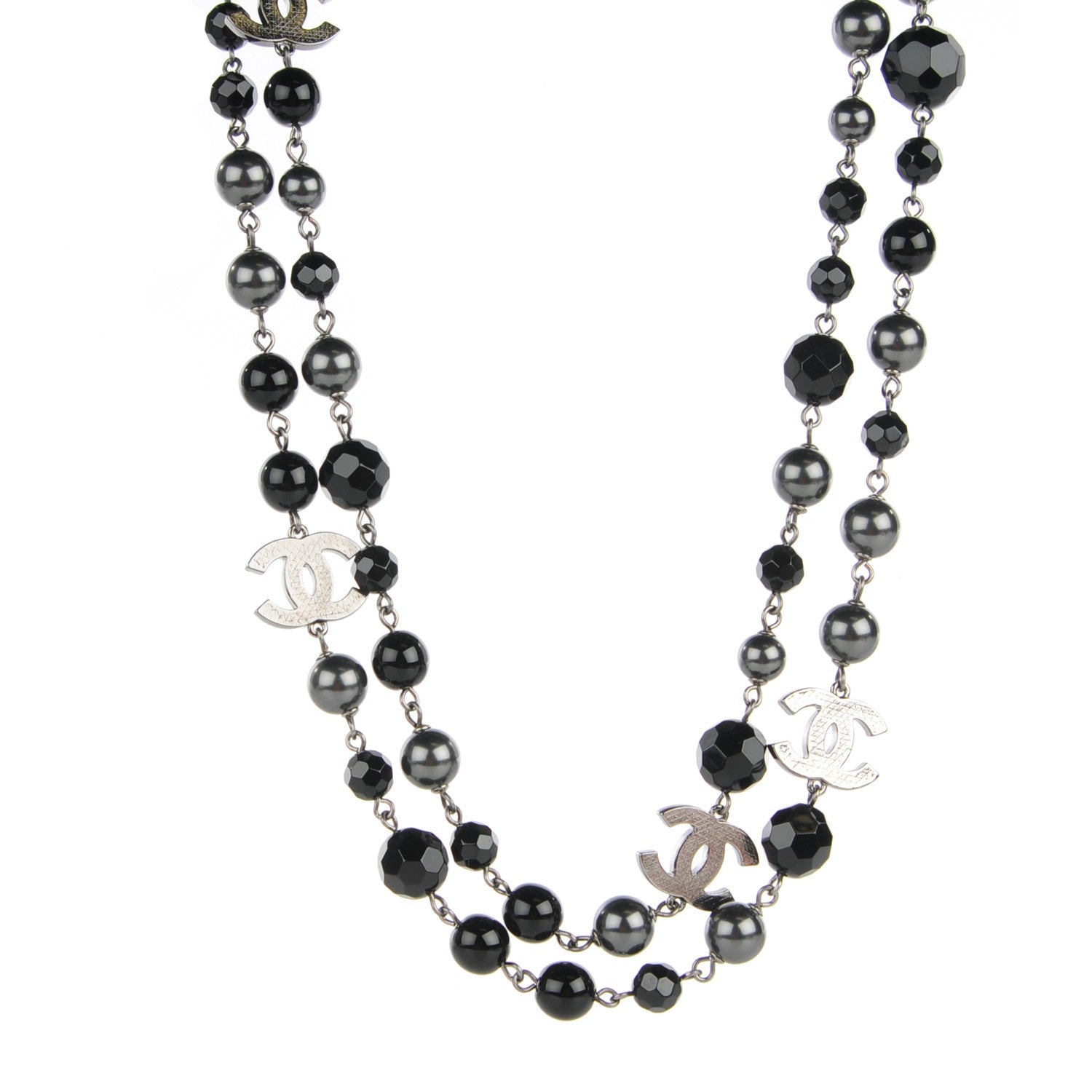 Chanel Ruthenium Beaded CC Long Necklace Black 1 of 6