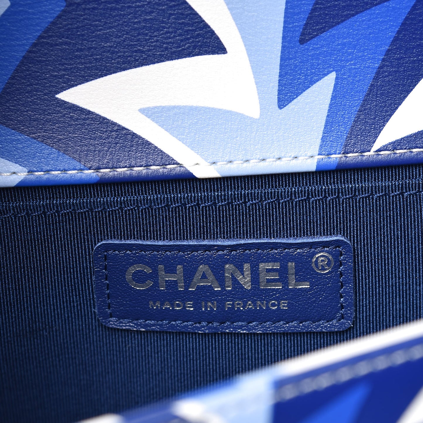 Printed Calfskin Medium Boy Flap Blue White