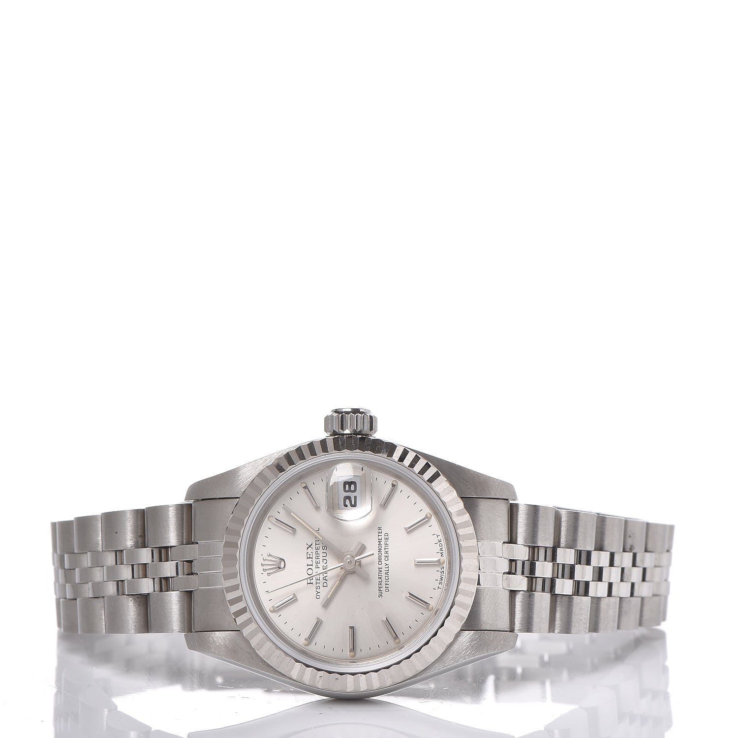 Rolex Stainless Steel 18K White Gold 26mm Oyster Perpetual Datejust Watch Silver 69174 3 of 6
