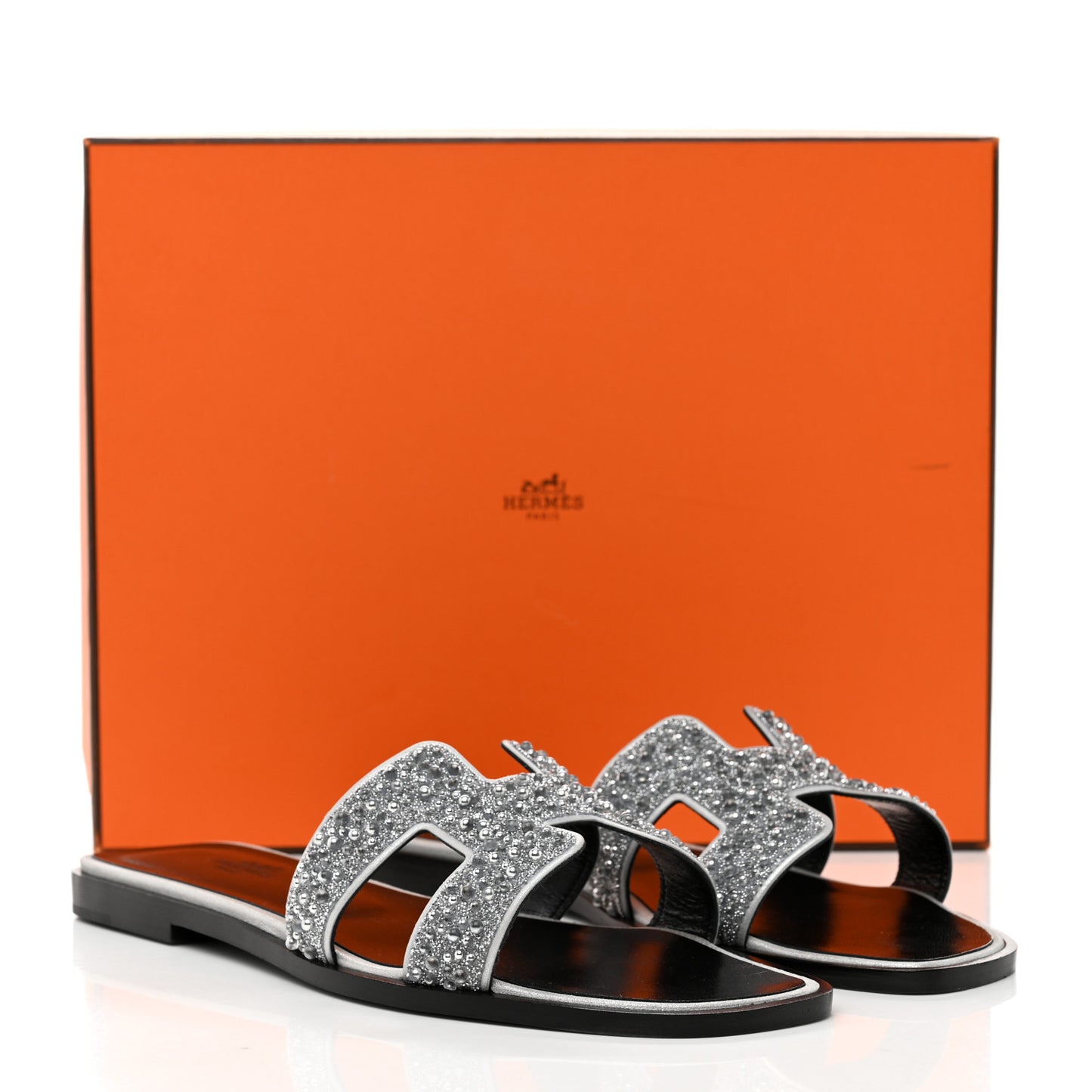 Velvet Goatskin Crystal Beads Oran Sandals 38.5 Gris Argente
